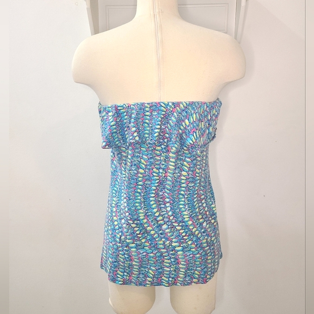 Lilly Pulitzer 100% Cotton Wiley Strapless Top in Blue Multi Clam Jam Sz M - Picture 4 of 12